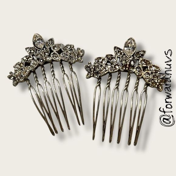 Vintage Ornate Rhinestone Hair Comb Set - Half Size Pair - Picture 6 of 8